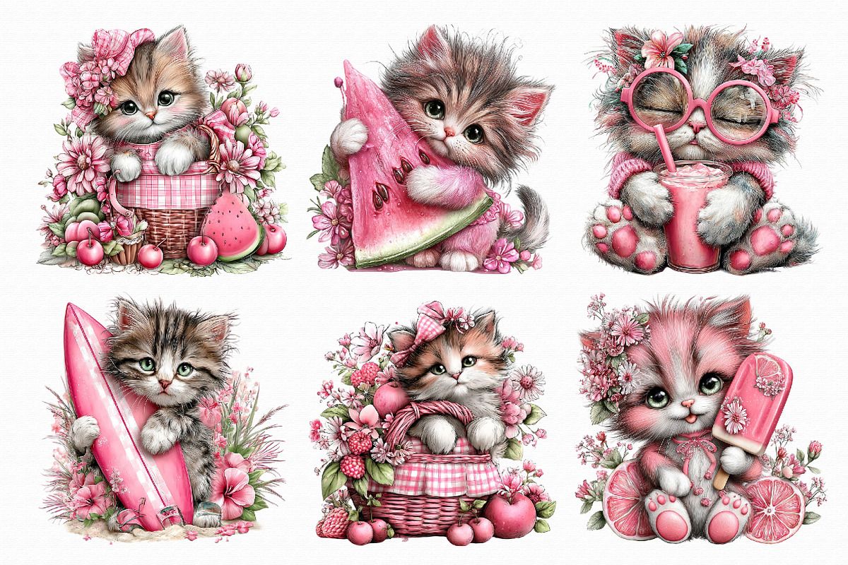 Whimsical Summer Cats Clipart, an Illustration by Libby Wishes (Photo 5 of 5)