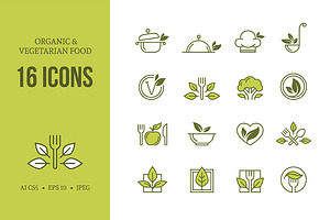 Organic & vegetarian food icons set