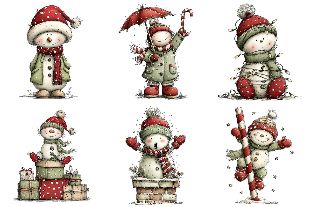 Whimsical Christmas Snowman Clipart, an Illustration by Craft Nest (Photo 8 of 8)