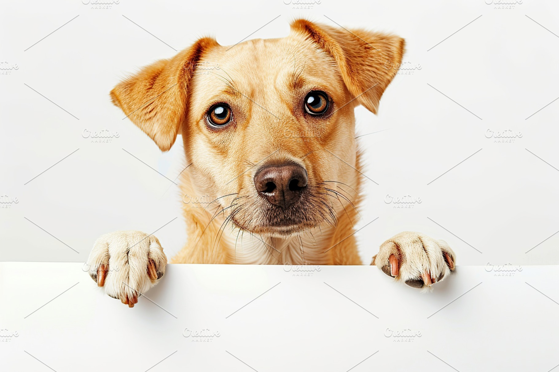 Beautiful labrador dog with empty white banner for text, an Animal Photo by AlyaAnd