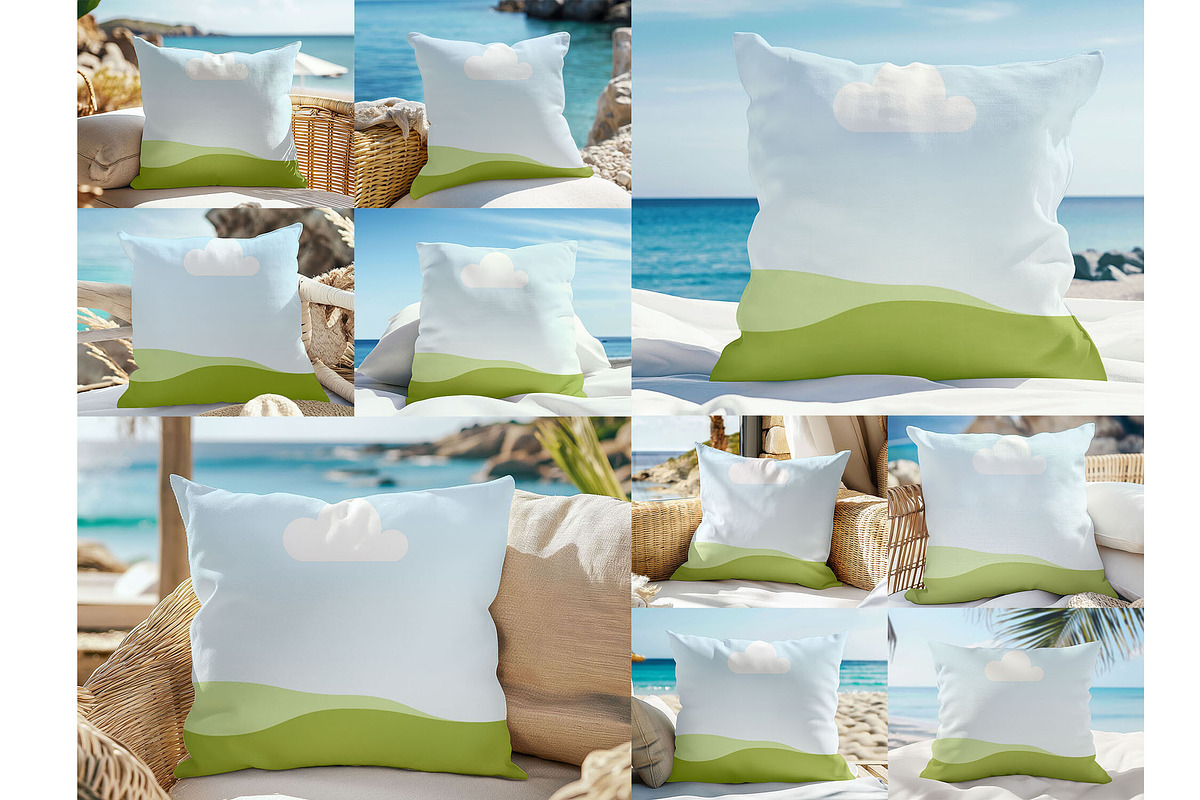 Beach Square Pillow Mockup for Canva, a Household Mockup by NoemieDesigns (Photo 1 of 8)