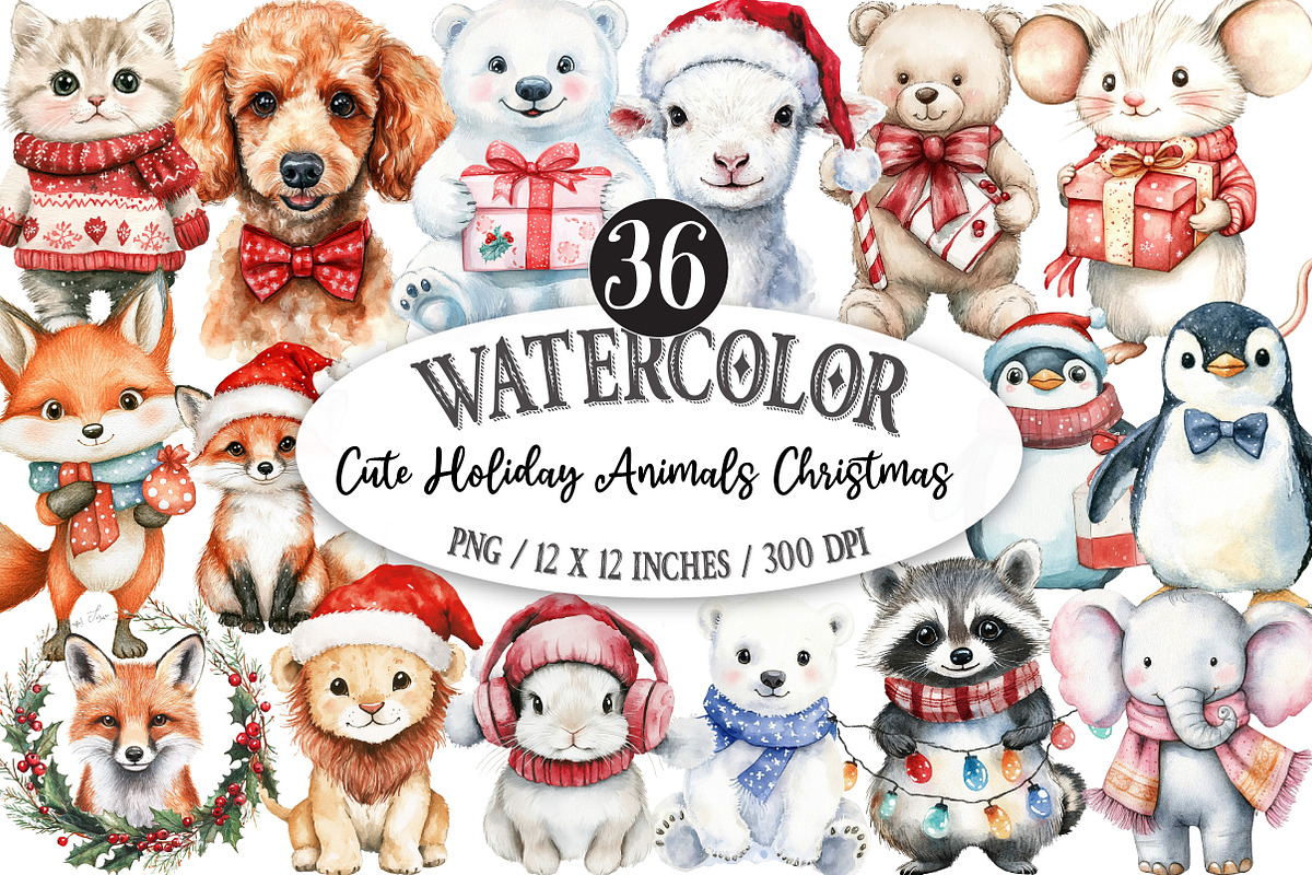 Cute Holiday Animals Christmas, an Illustration by Designking (Photo 1 of 5)