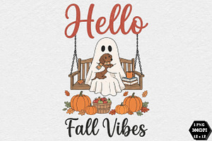 Hello Fall Vibes Ghost PNG, an Object Illustration by DreamCafeArt