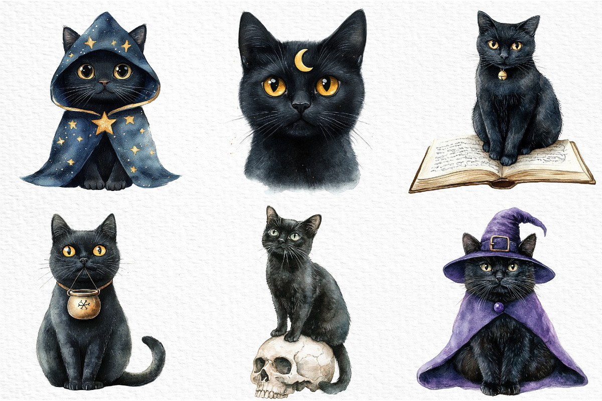 Watercolor Halloween Black Cat, an Illustration by Craft Nest (Photo 5 of 6)