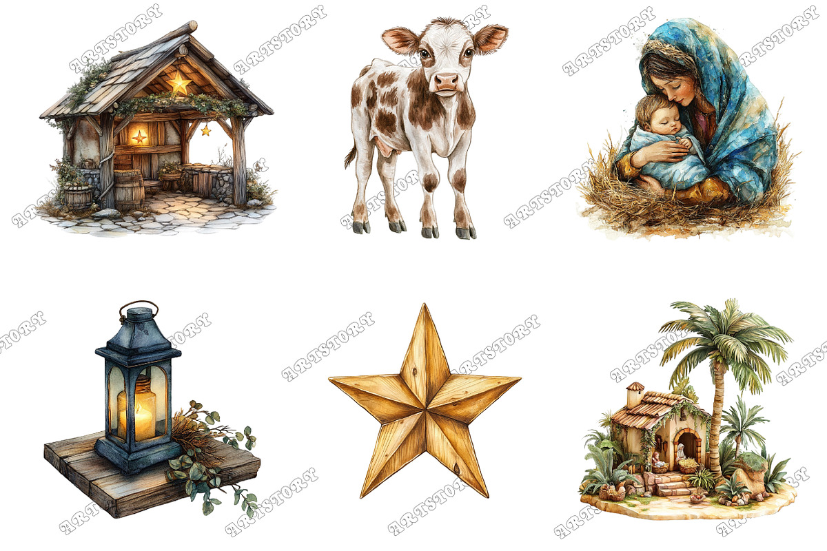 Watercolor Nativity Scene Clipart, an Illustration by designcity5 (Photo 3 of 5)