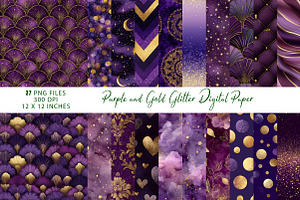 Purple and Gold Glitter Digital, a Pattern Graphic by CreationArt