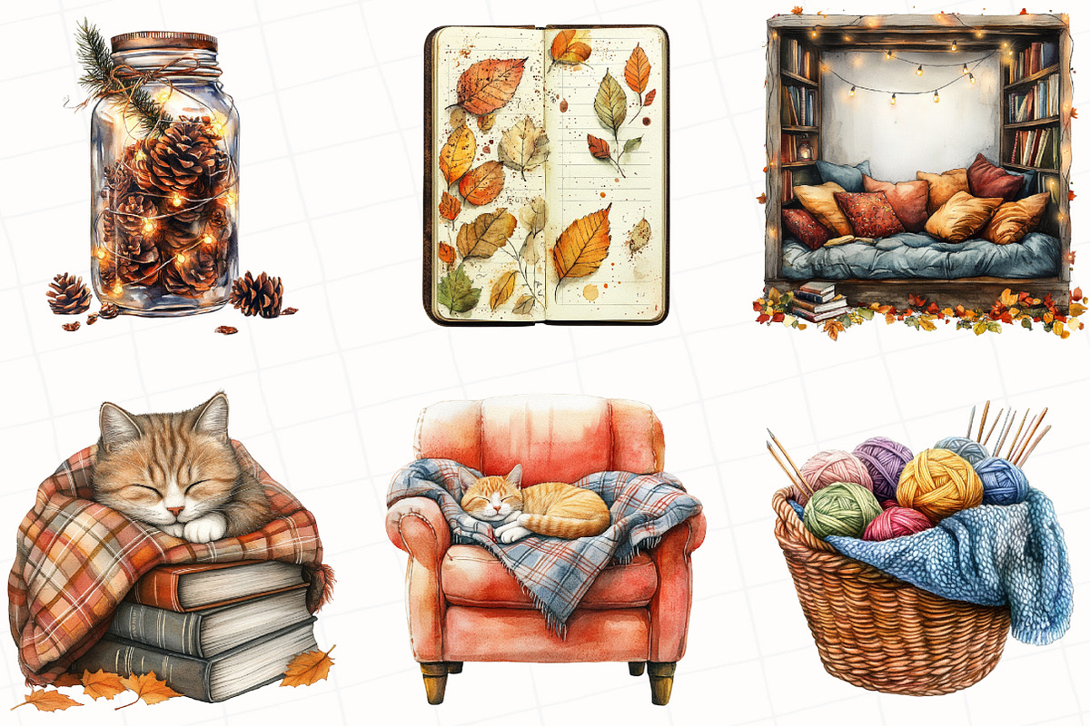 Watercolor Cozy Autumn Clipart, an Illustration by OK Design (Photo 4 of 5)