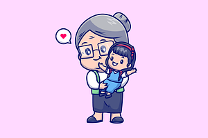 Cute Grandmother Holding Baby Girl, a Person Illustration by Catalyst Labs