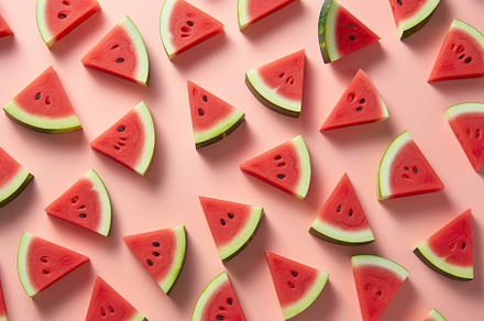 Sliced watermelon on pink background. Generative AI, a Food & Drink Photo by AlyaAnd