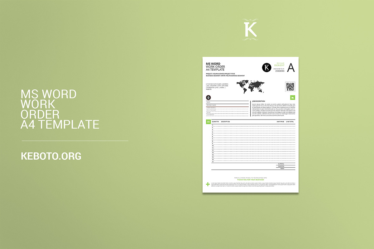 MS Word Work Order A4 Template, a Templates & Theme by Keboto