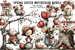 Spring Easter Watercolor Bundle, an Illustration by CreationArt