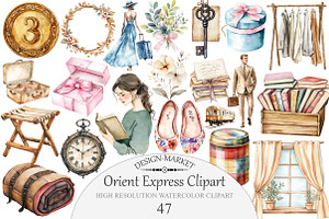 Watercolor Orient Express Clipart, an Illustration by Design Market