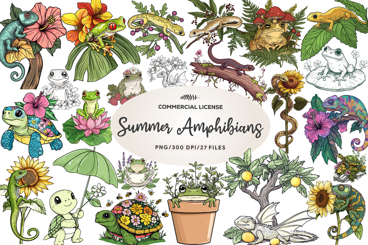 Botanical Summer Amphibians & Reptil, an Illustration by CreationArt (Photo 1 of 5)