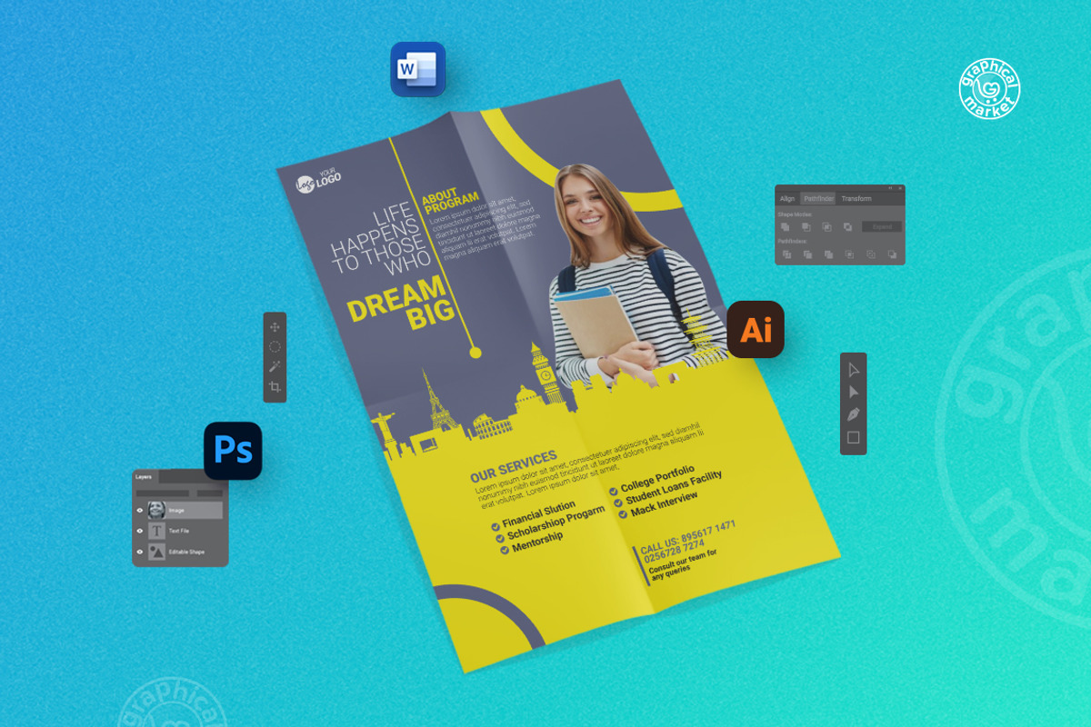 Education Admission Flyer Template, a Flyer Template by GraphicalMarket (Photo 6 of 6)