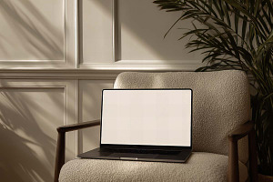 white laptop display on sofa, a Templates & Theme by VetalStock