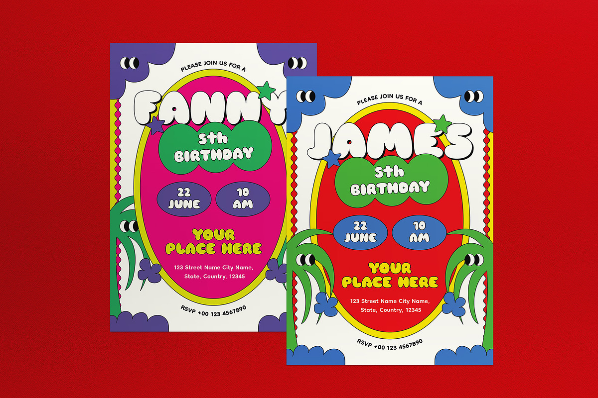 Red Kiddieland Birthday Invitation, a Card Template by graphicook (Photo 3 of 3)