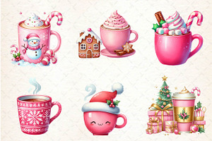 Pink Christmas Coffee Cup Clipart