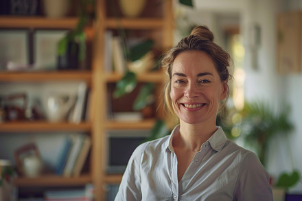 Portrait of mature businesswoman in home office, a Person Photo by AlyaAnd