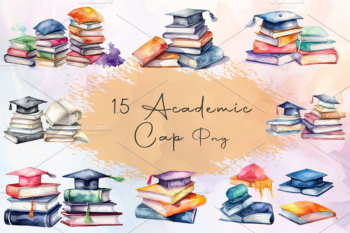 Watercolor academic cap clipart, an Education Illustration by Shahjahangdb1