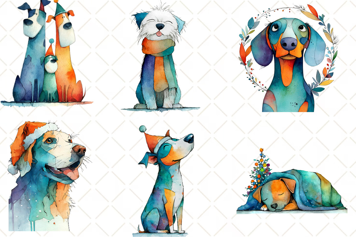 Whimsical Christmas Dog Clipart, an Illustration by Black Bird Studio (Photo 6 of 6)