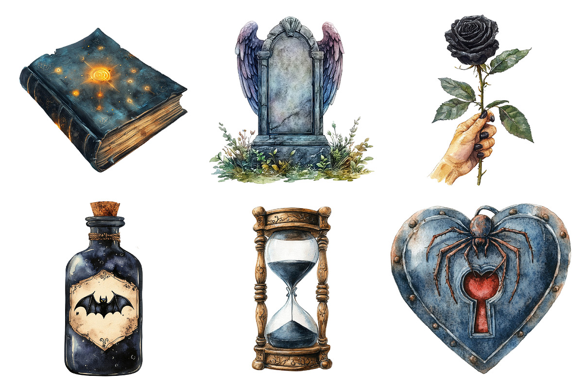 Watercolor Creepy Gothic Halloween, an Illustration by Daily.Designs (Photo 2 of 5)