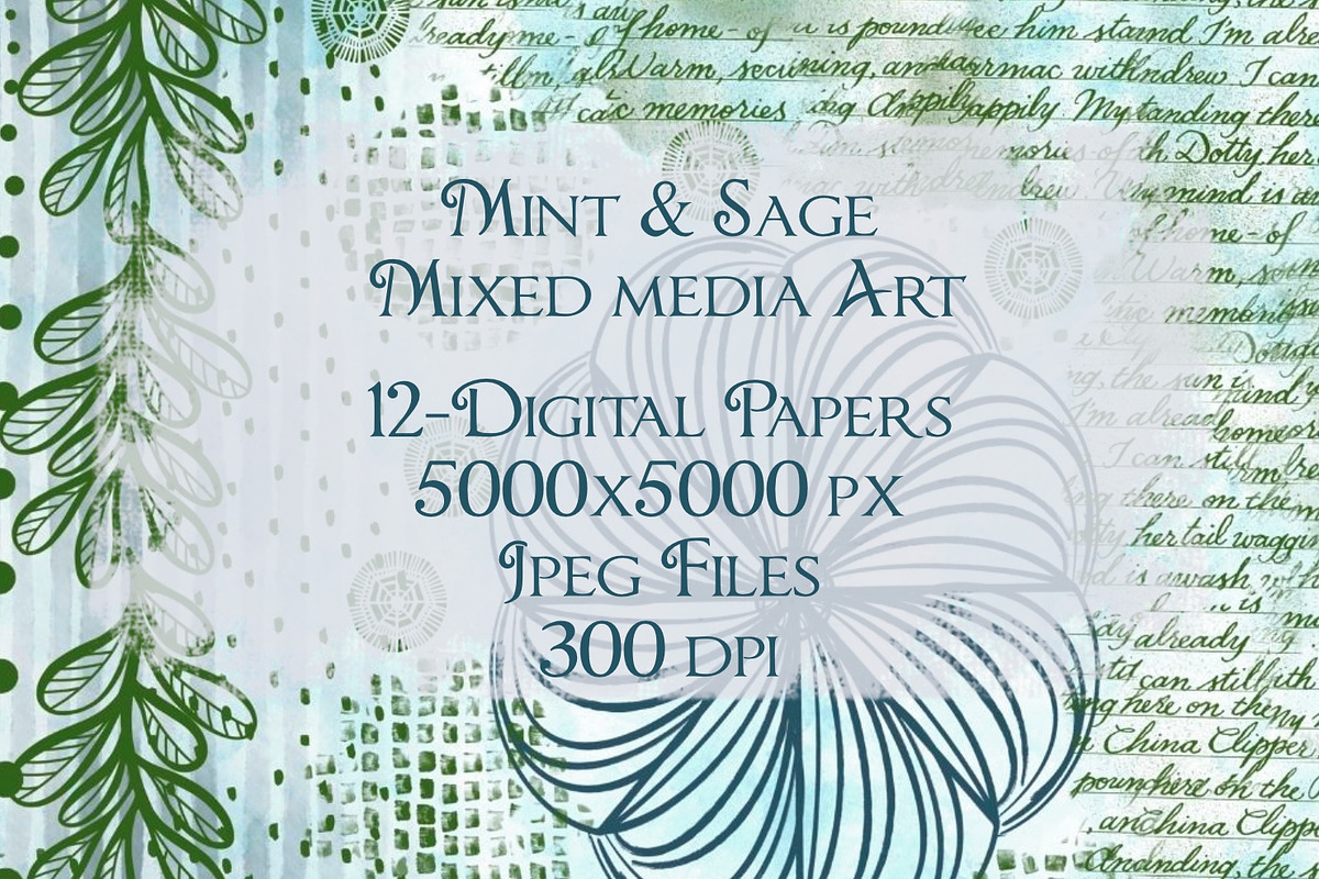Mint Sage Mixed Media Digital Papers, an Illustration by Luna Y Mar (Photo 1 of 12)