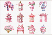 Watercolor Pink Preppy Chinoiserie S, an Illustration by Sublimation Artist (Thumbnail 3 of 6)