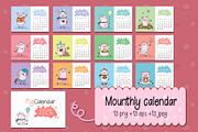 Calendar for Year 2019 with pigs, an Animal Illustration by naum_studio (Thumbnail 1 of 4)