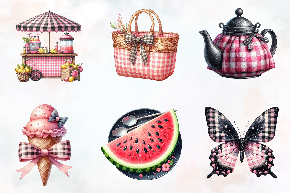 Black and Pink Gingham Summer Clipar, a Seasonal Illustration by RobertsArt (Photo 3 of 7)