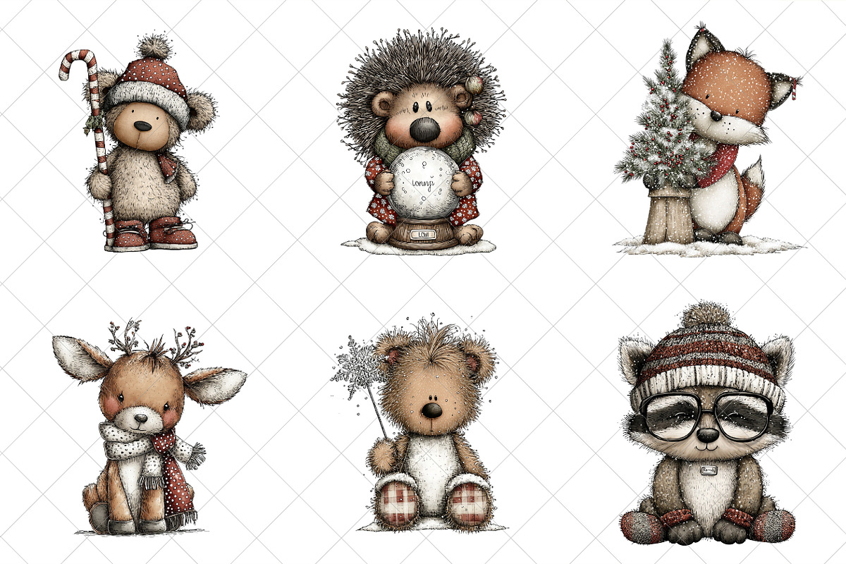 Christmas Woodland Animals Clipart, an Illustration by SinaCreation (Photo 3 of 7)