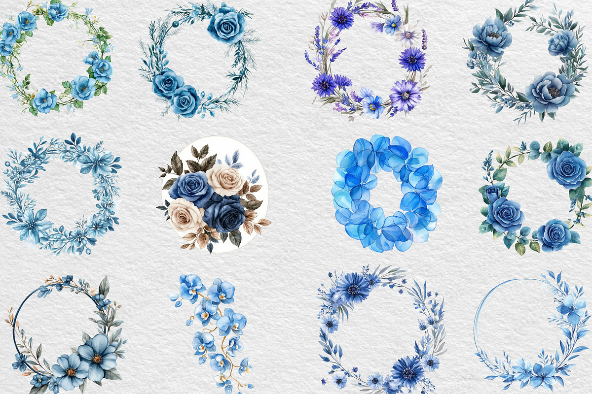Blue Floral Oval Frame Clipart Png, an Illustration by Black Bird Studio (Photo 3 of 6)