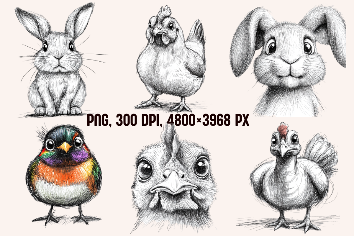 Farm Animals Pencil Sketches, an Animal Illustration by PrintHaven Designs (Photo 6 of 10)
