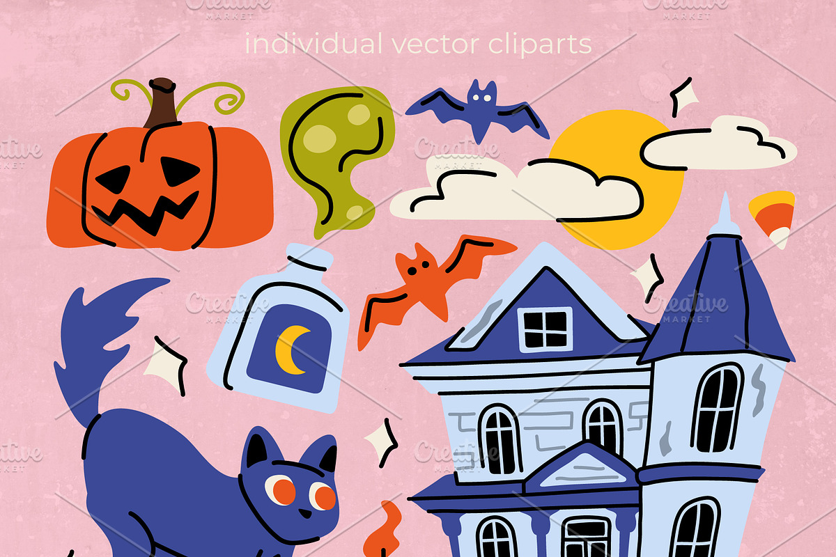 Spooky Cliparts, Stickers & Posters, a Seasonal Illustration by Panna Limon Store (Photo 2 of 10)