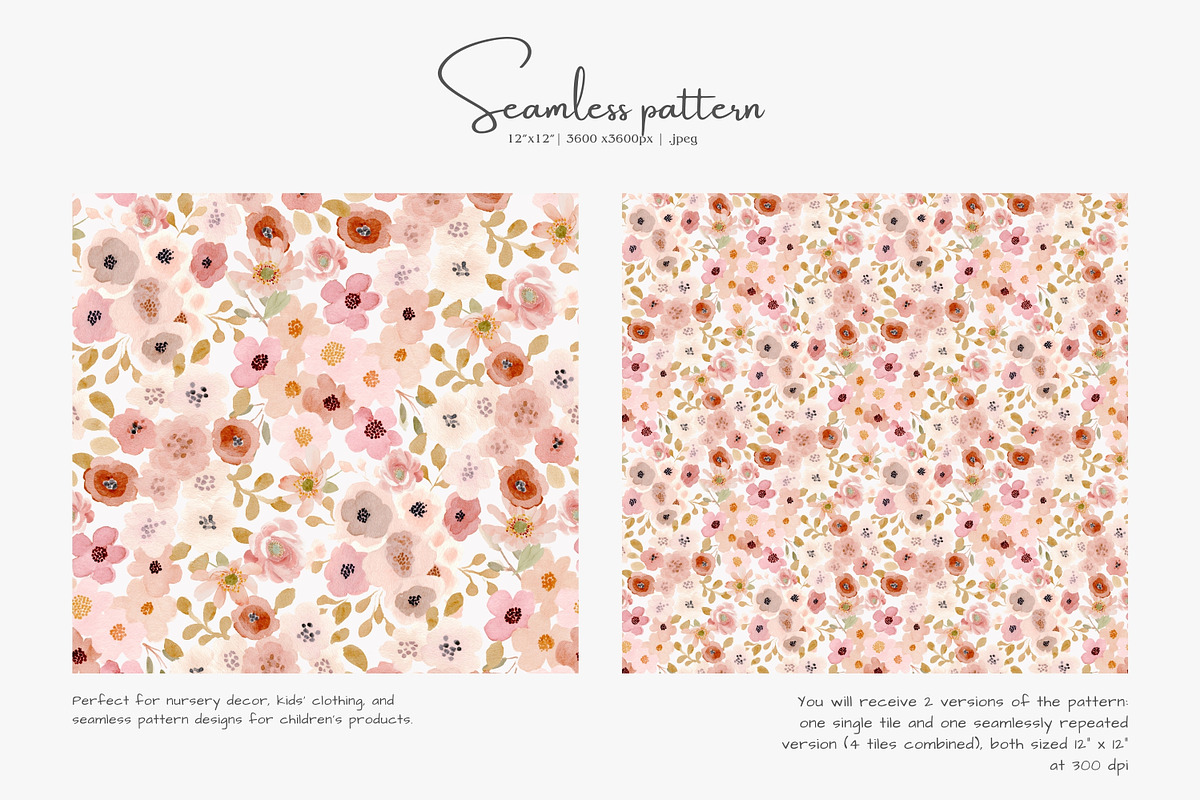 watercolor floral seamless pattern, a Pattern Graphic by Pink Studio Art (Photo 2 of 5)