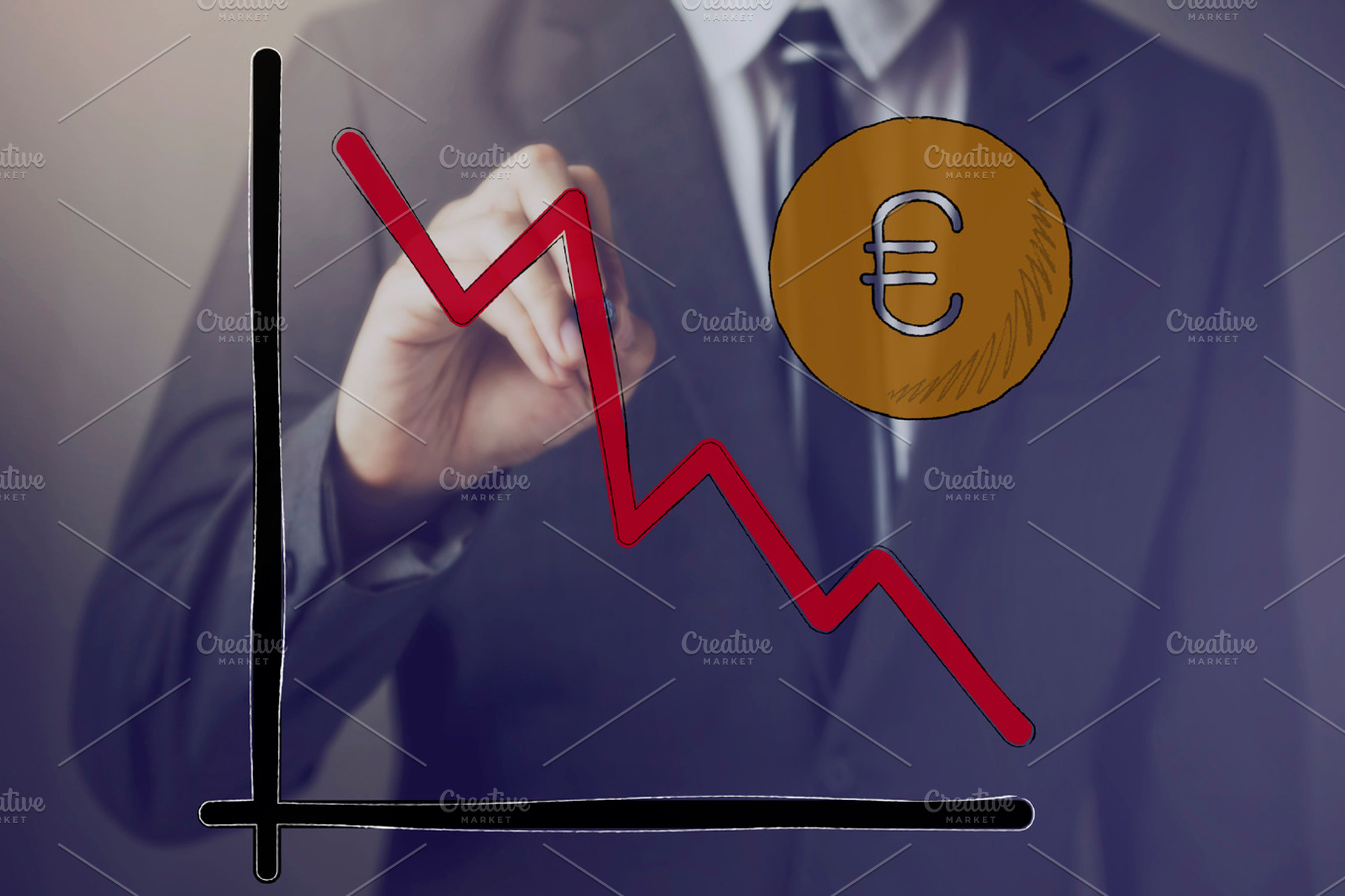 Businessman drawing Euro Currency in decline, a Business Photo by Twinster Photo