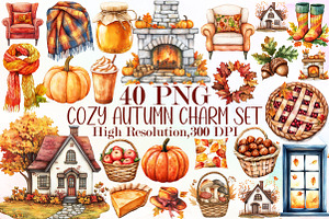 Cozy Autumn Charm Clipart Set, an Illustration by Sublimation Artist