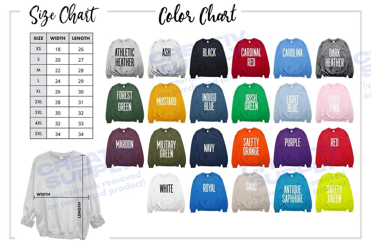 Size Chart for Gildan Sweatshirt, an Apparel Mockup by creativsupply (Photo 1 of 4)