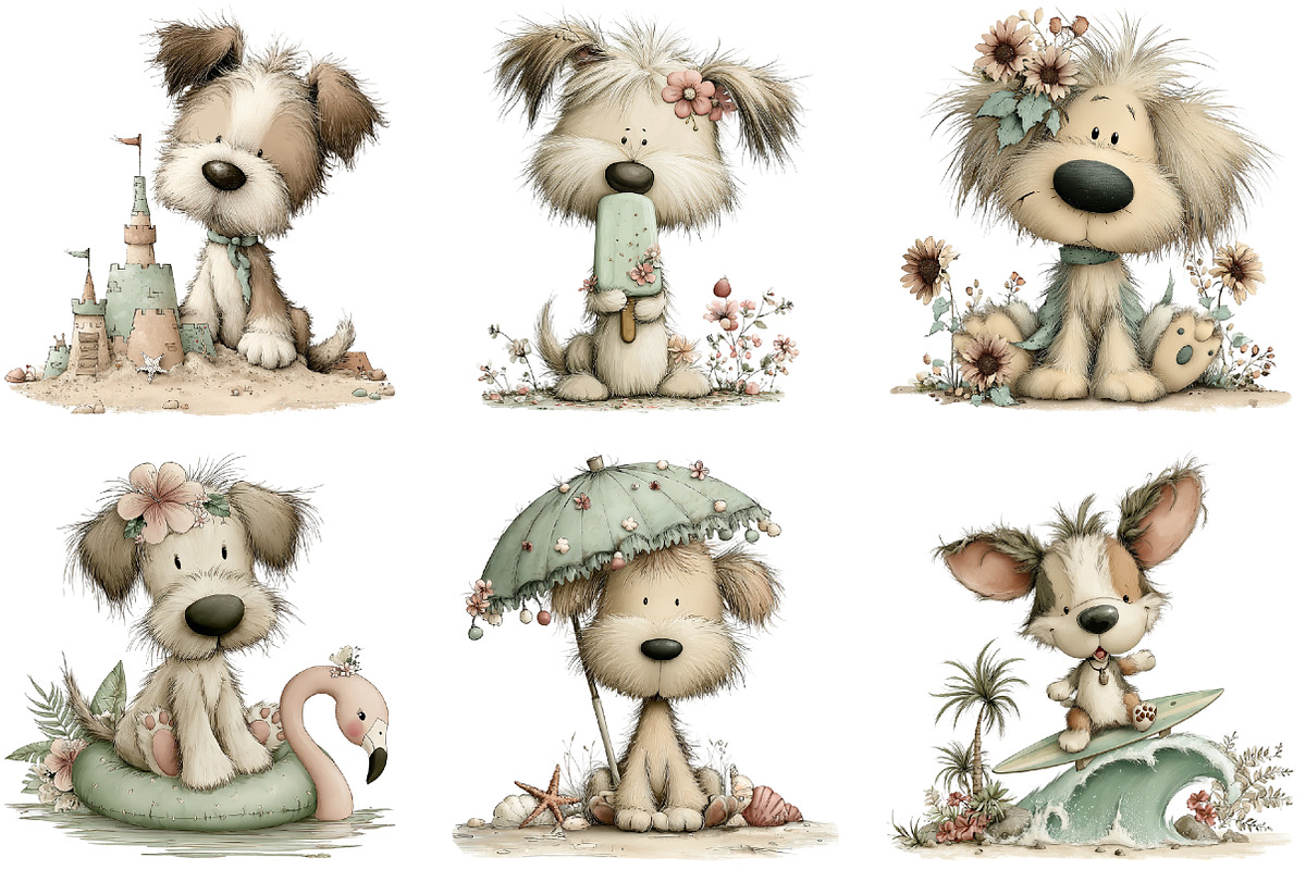 Whimsical Summer Dog Clipart, an Animal Illustration by Black Bird Studio (Photo 6 of 6)