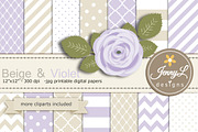 Beige & Violet Digital Paper clipart, a Pattern Graphic by JennyL Designs (Thumbnail 1 of 3)