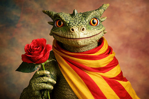dragon with a rose for Sant Jordi, generative AI, a Photo by Nito