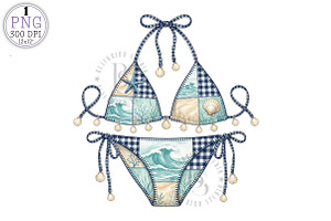 Nautical Coastal Bikini PNG, a Work Illustration by Black Bird Studio