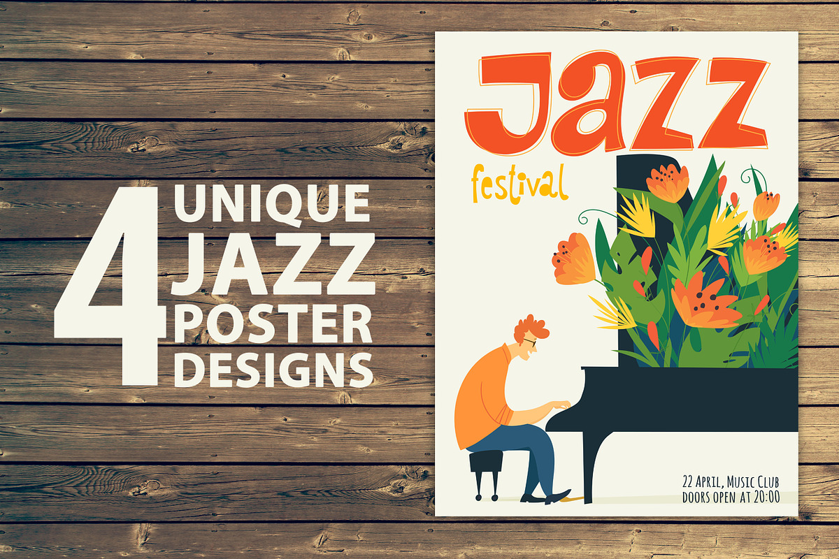 4 Unique Jazz Poster Designs, an Illustration by Giraffarte (Photo 1 of 6)
