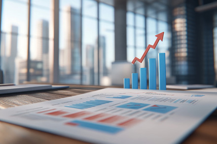 Business Growth Concept with Rising Bar Graph and Reports