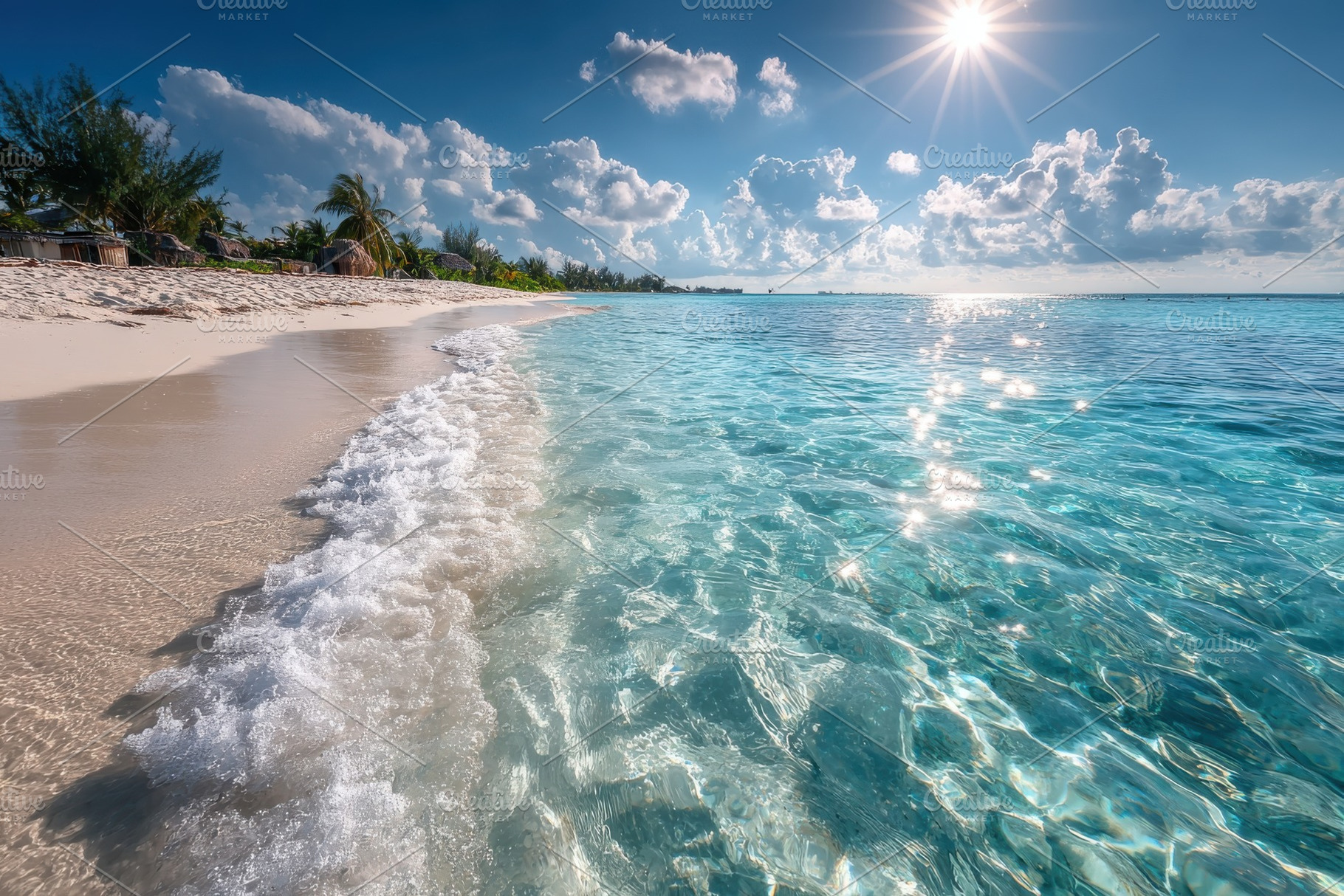 Tropical beach paradise sunny day cl, a Photo by Pixeness Studio