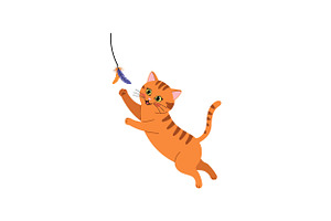 Playful orange cat jumping joyfully, an Illustration by designvectx