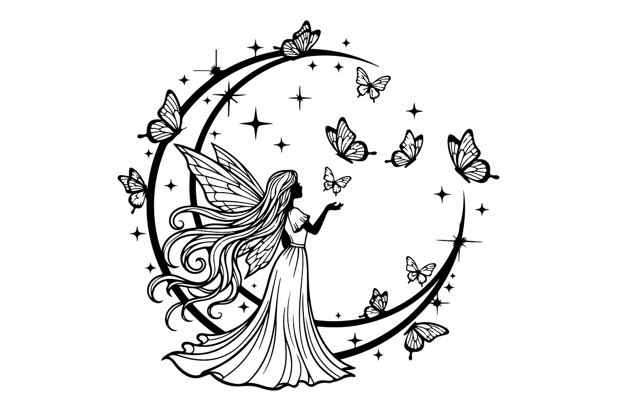 Fairy Moon Butterfly Silhouette, an Object Illustration by Gaye Art (Photo 8 of 31)