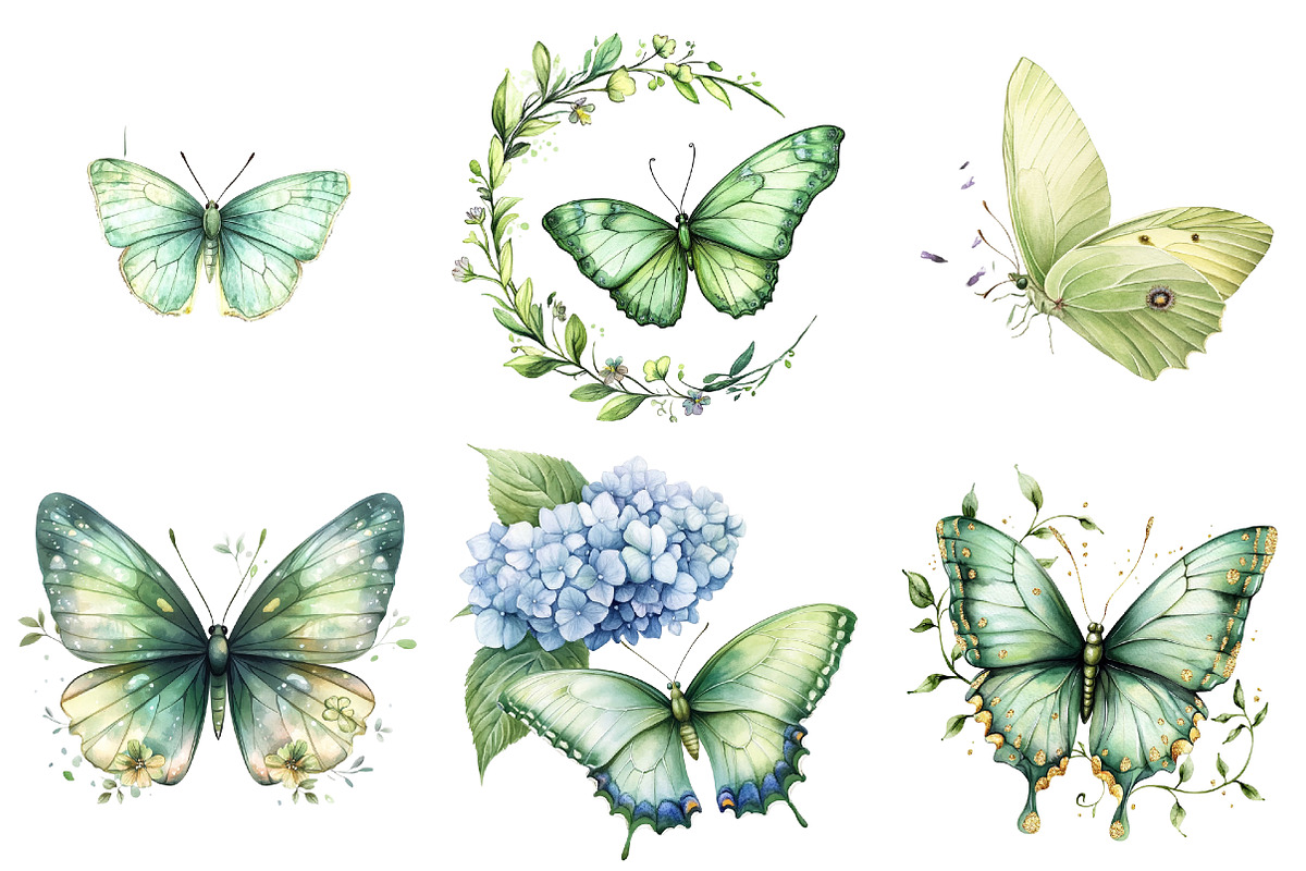 Watercolor Green Butterfly Floral, an Illustration by Watercolor design (Photo 5 of 5)