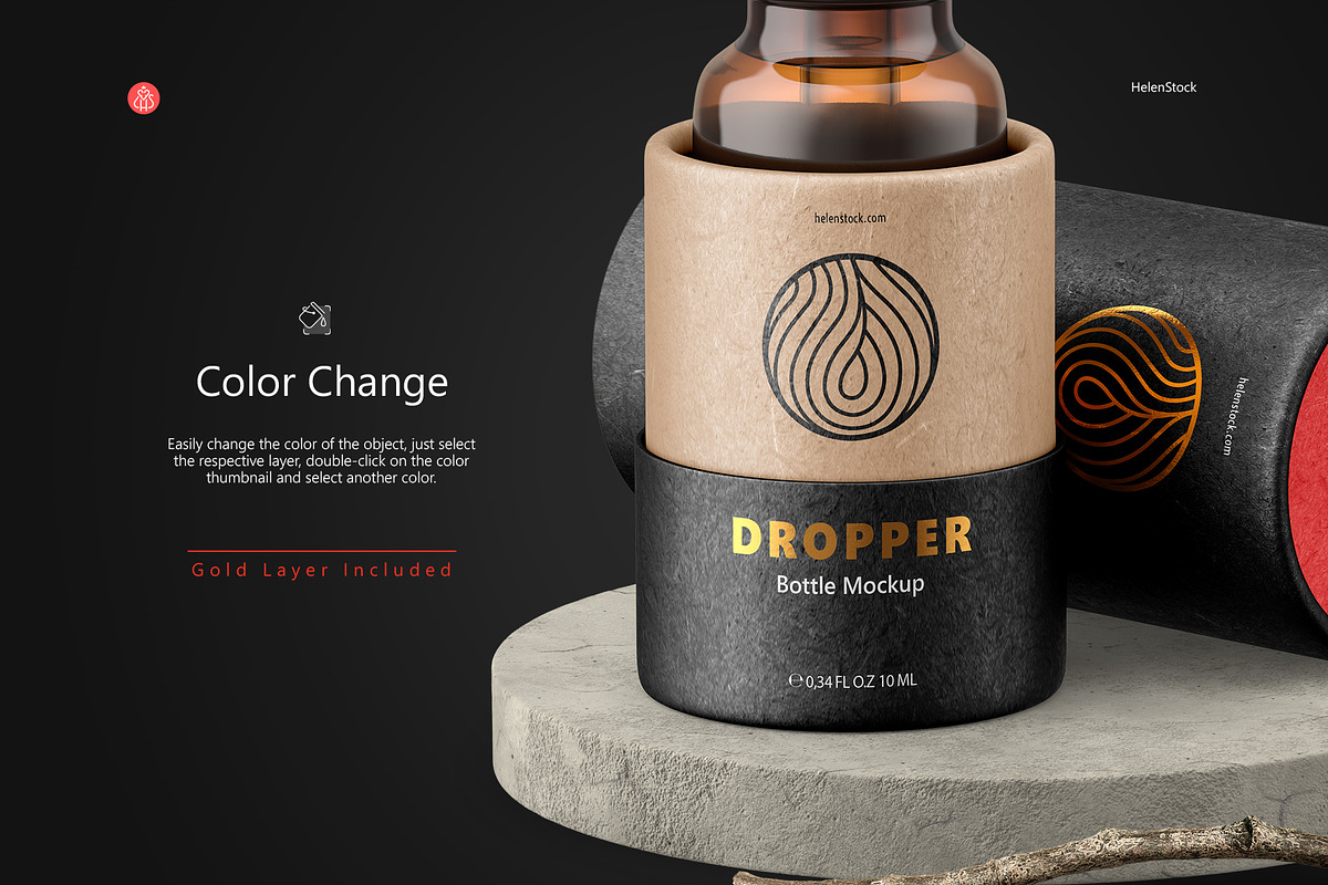 Dropper Bottle 10ml with Tube Mockup, a Cups & Container Mockup by HelenStock (Photo 2 of 9)