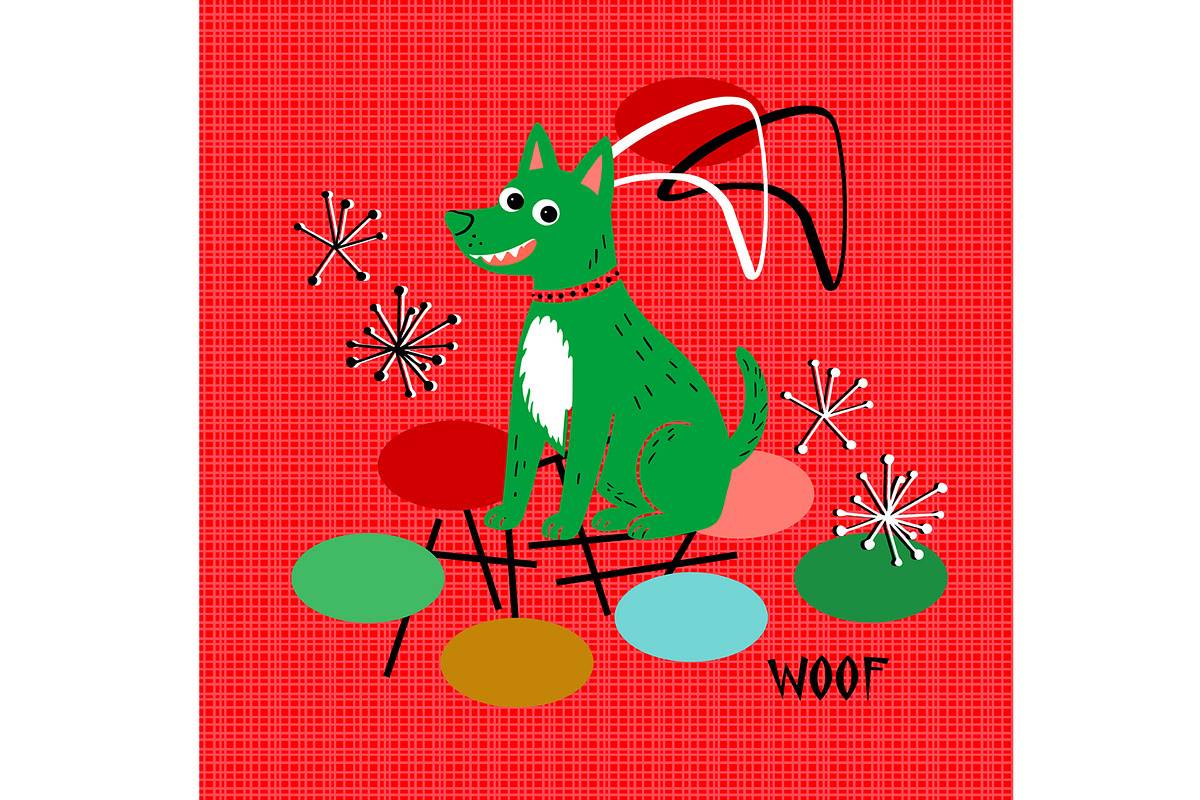 Retro Christmas Dog, an Animal Illustration by Sharon Schwalbe (Photo 1 of 2)