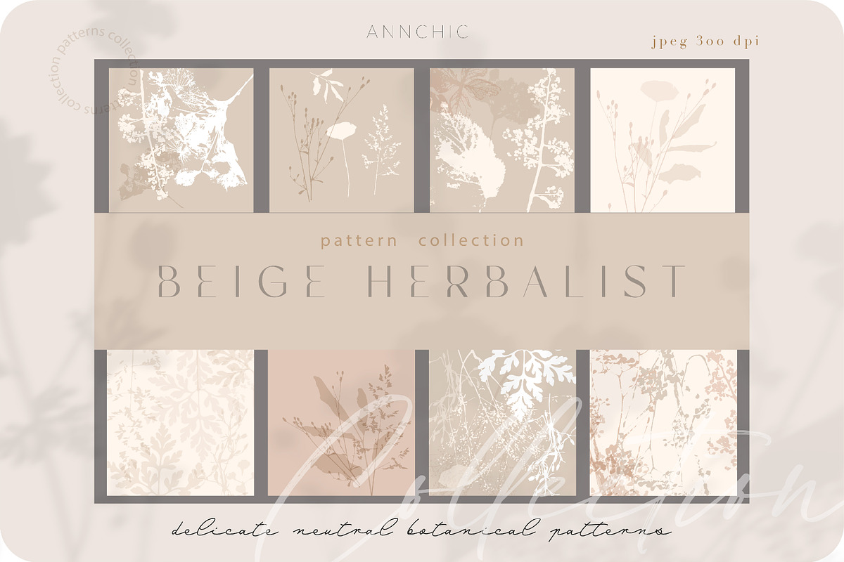 Beige botanical pattern collection, a Pattern Graphic by Anna Sokol (Photo 16 of 16)